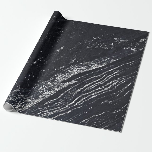 Black Navy Silver Grått Carrara Marble Stone Presentpapper (Utrullad)