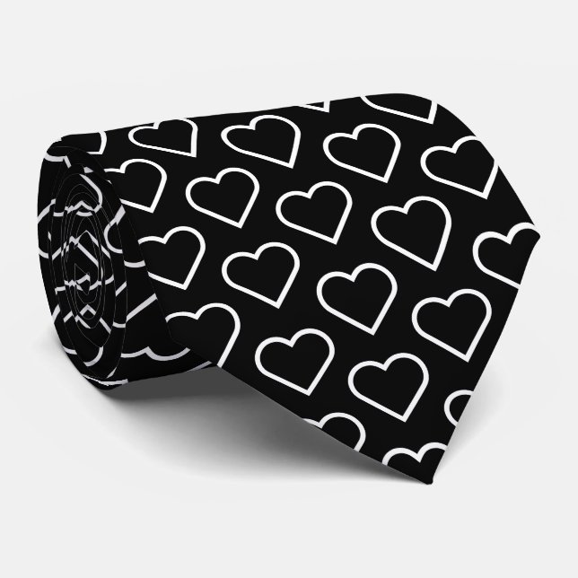 Black Neck Tie med Hearts eller Välj Färg Slips (Rullad)