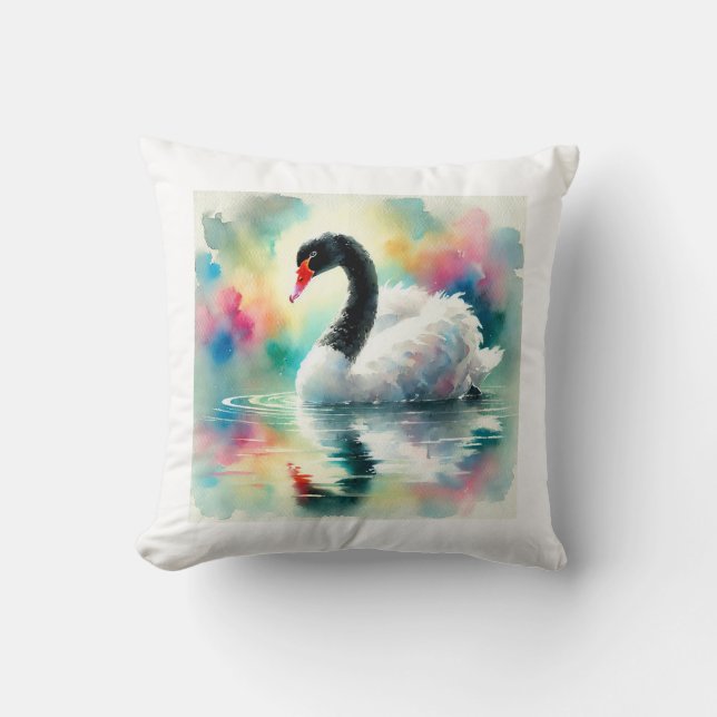 Black Necked Swan 230824AREF127 - Watercolor Kudde (Framsida)