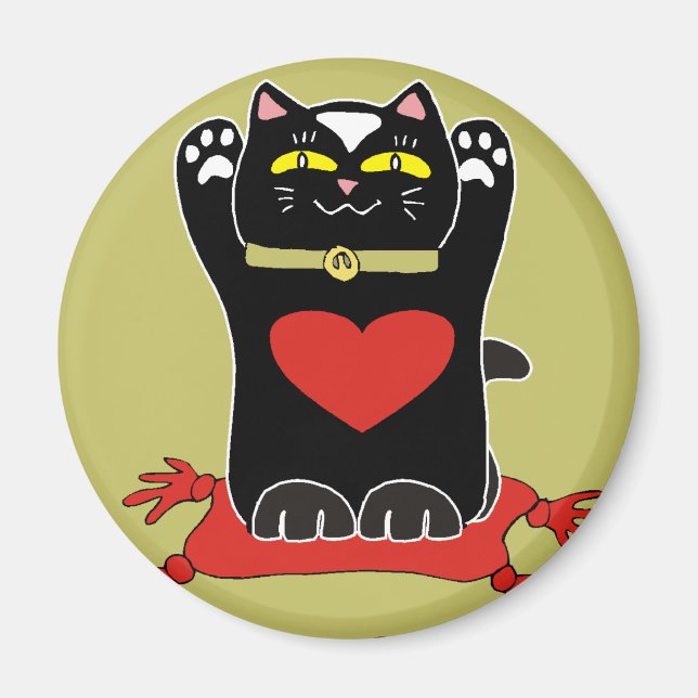 Black Neko med hearts Magnet (Framsidan)