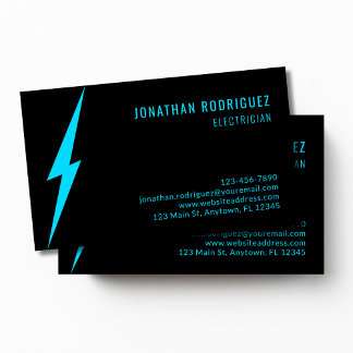 Black Neon Blue Lighting Bolt Anpassningsbar Elect Visitkort