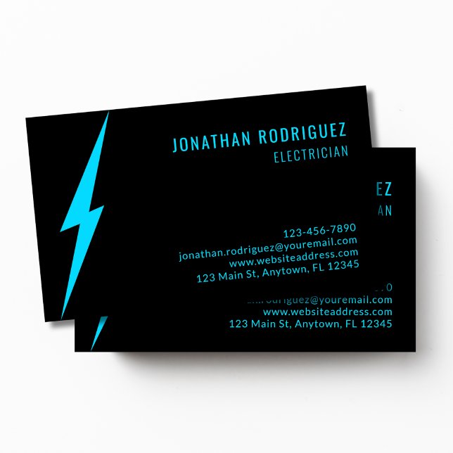 Black Neon Blue Lighting Bolt Anpassningsbar Elect Visitkort (Skapare uppladdad)