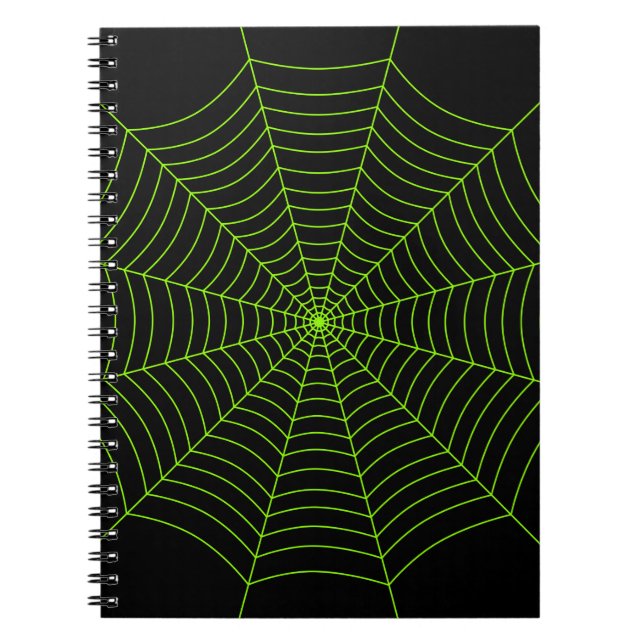 Black neon grönt spindelnät Halloween mönster Anteckningsbok (Framsidan)
