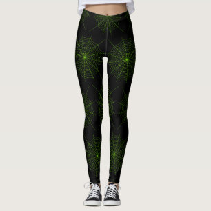 Black neon grönt spindelnät Halloween mönster Leggings