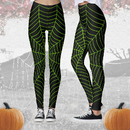 Black neon grönt spindelnät Halloween mönster Leggings