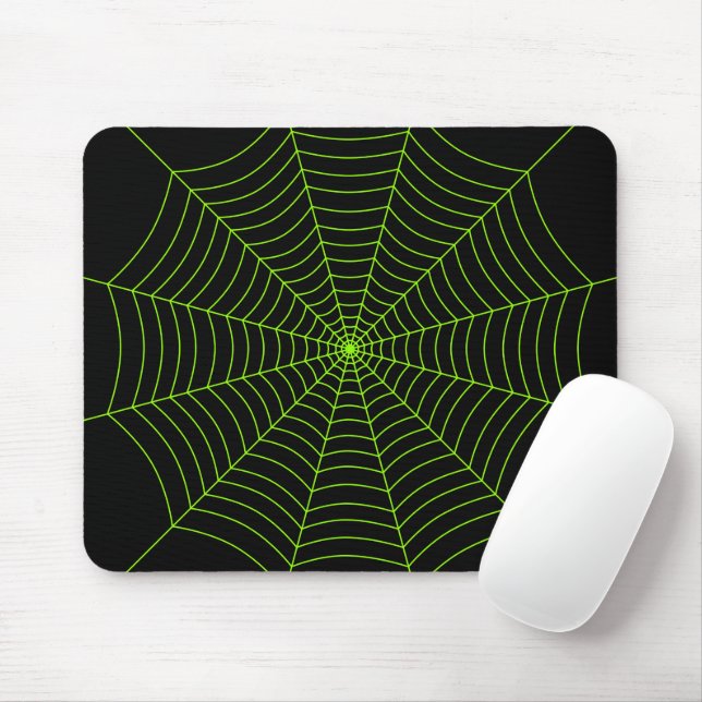 Black neon grönt spindelnät Halloween mönster Musmatta (Med mus)