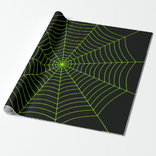 Black neon grönt spindelnät Halloween mönster Presentpapper