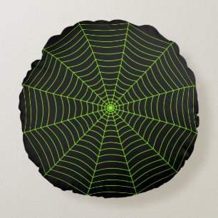 Black neon grönt spindelnät Halloween mönster Rund Kudde