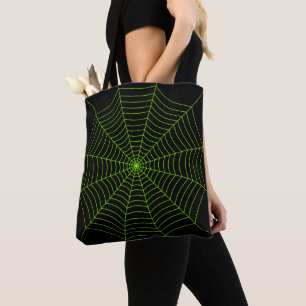 Black neon grönt spindelnät Halloween mönster Tygkasse