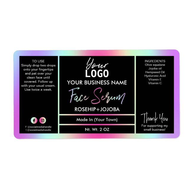 Black Neon Rainbow Ansikte Serum Label Fraktsedel (Framsidan)