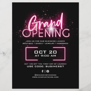Black Neon Rosa Glittery Business Grand Open Ad Reklamblad
