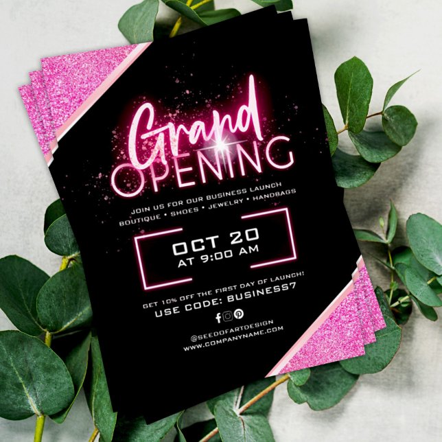 Black Neon Rosa Glittery Business Grand Open Ad Reklamblad (Skapare uppladdad)