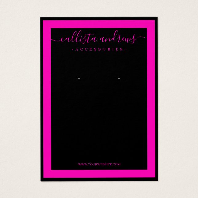 Black Neon Rosa Gräns Cursive Earring Visning Visitkort (Framsidan)
