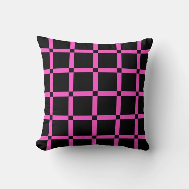 Black & Neon Rosa Grid Patern Dekorativ kudde (Framsida)