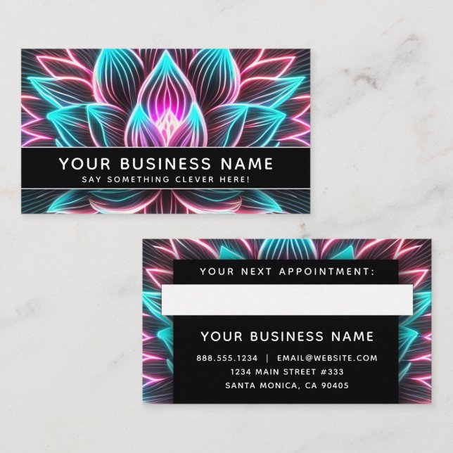 Black Neon Rosa och Blue Lotus Flower Professionel Tidsbeställning Kort (Fram/baksida)
