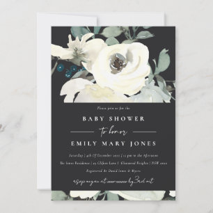 BLACK NEUTRALT IVORY WHITE BLOMMIGT BUNCH BABY SHO INBJUDNINGAR