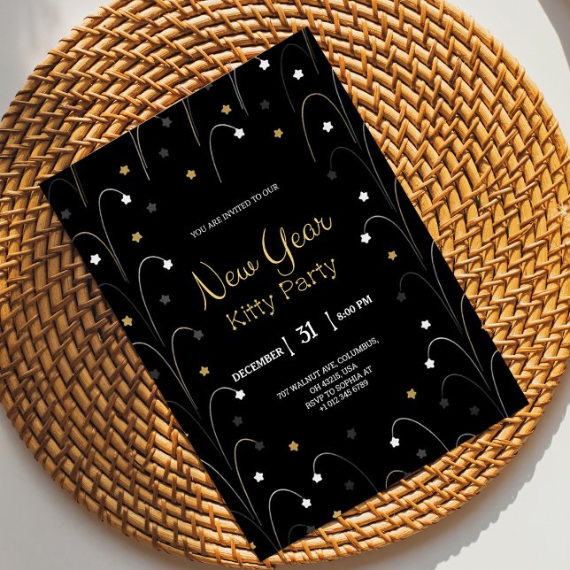 Black New Year invitation card with gold Inbjudningar (Skapare uppladdad)