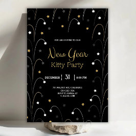 Black New Year invitation card with gold Inbjudningar