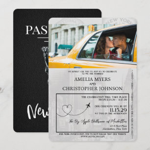 Black New York City Passport Bröllop Inbjudningar