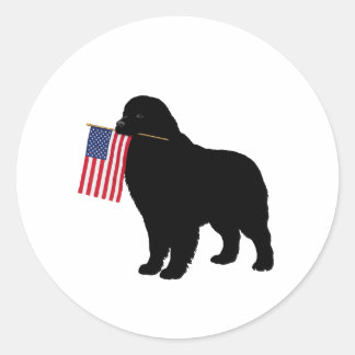 Black Newf Hund Holding USA flagga - 4:e patriot i Runt Klistermärke