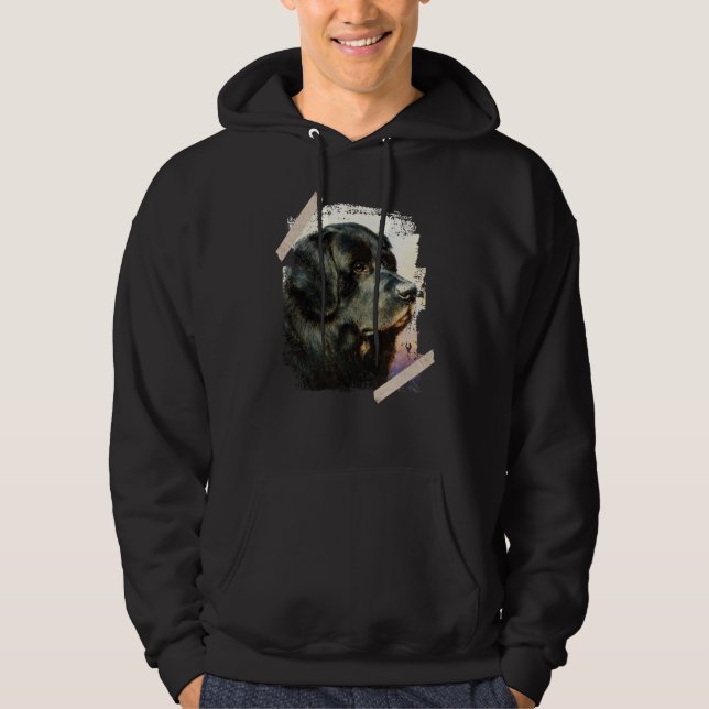 Black Newfoundland Hund - Målning Hoodie (Framsida)