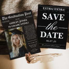 Black Newspaper Photo Graduation  Inbjudningar