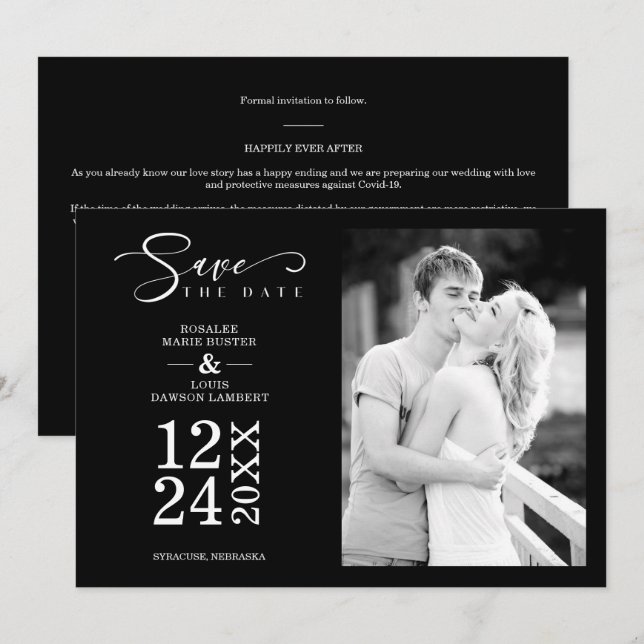 Black Nice Modern Romantic Wedding Photo (Fram/baksida)