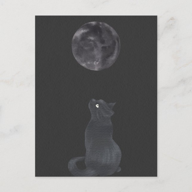 Black night Mystical måne cat Vykort (Framsida)