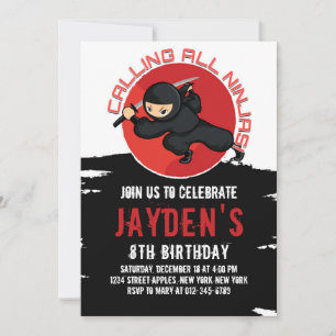 BLACK NINJA BIRTHDAY INBJEKTIONskort Inbjudningar