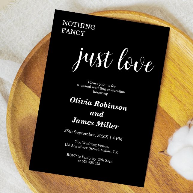 Black Nothing Fancy Just Love Casual Wedding  Inbjudningar (Black Nothing Fancy Just Love Casual Wedding Invitation )