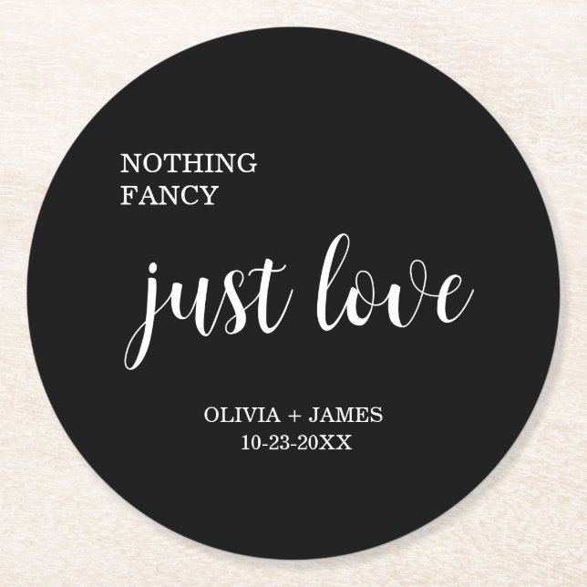 Black Nothing Fancy Just Love Wedding   Underlägg Papper Rund (Framsidan)