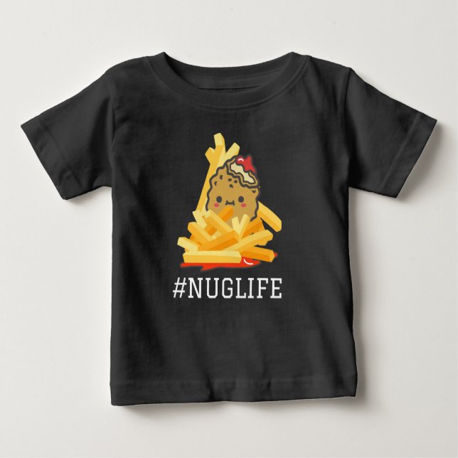 Black #Nuglife Chicken Nugget och Fries T Shirt (Framsida)