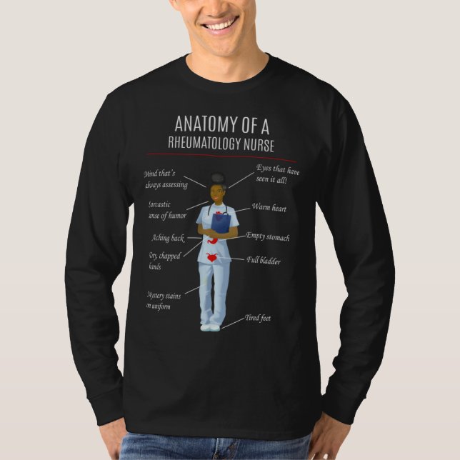 Black Nurse ANATOMY OF A RHEUMATOLOGY NURSE T Shirt (Framsida)