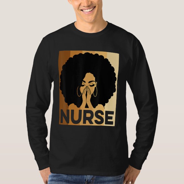 Black Nurse Melanin Afro Black History Pride Afric T Shirt (Framsida)