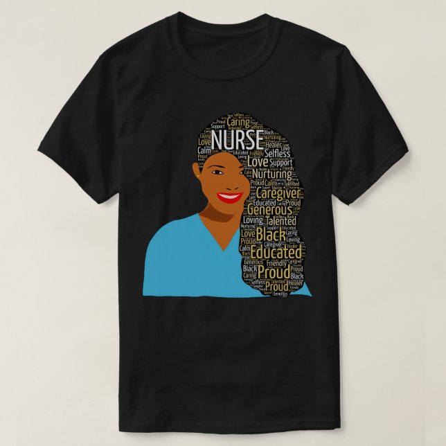 Black Nurse Ord i Afro Hair T Shirt (Design framsida)