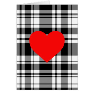 Black N'White tartan pläderad med röd hjärtedetalj Hälsningskort