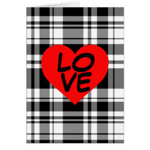 Black N'White tartan pläderad med röd hjärtedetalj Hälsningskort