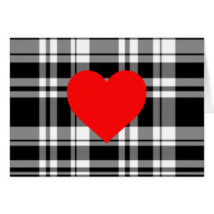 Black N'White tartan pläderad med röd hjärtedetalj Hälsningskort