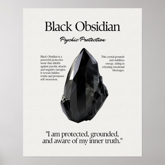 Black Obsidian Gem Crystal, meningskort Poster (Framsidan)