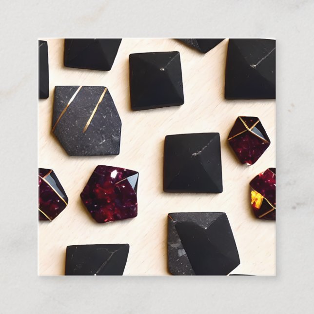 Black Obsidian och Garnet Guld Geometric Hexagon P Fyrkantigt Visitkort (Framsida)