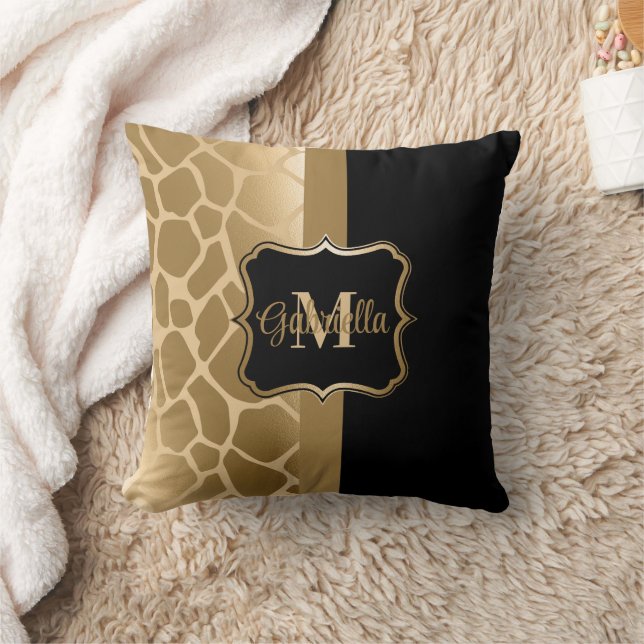 Black och Golden Giraffe Mönster Kudde (Filt)