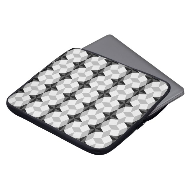 Black och Grått Starbust och Rhombus Mönster Laptop Fodral (Framsida topp)