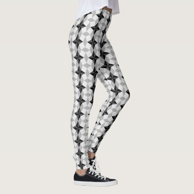 Black och Grått Starbust och Rhombus Mönster Leggings (Höger)