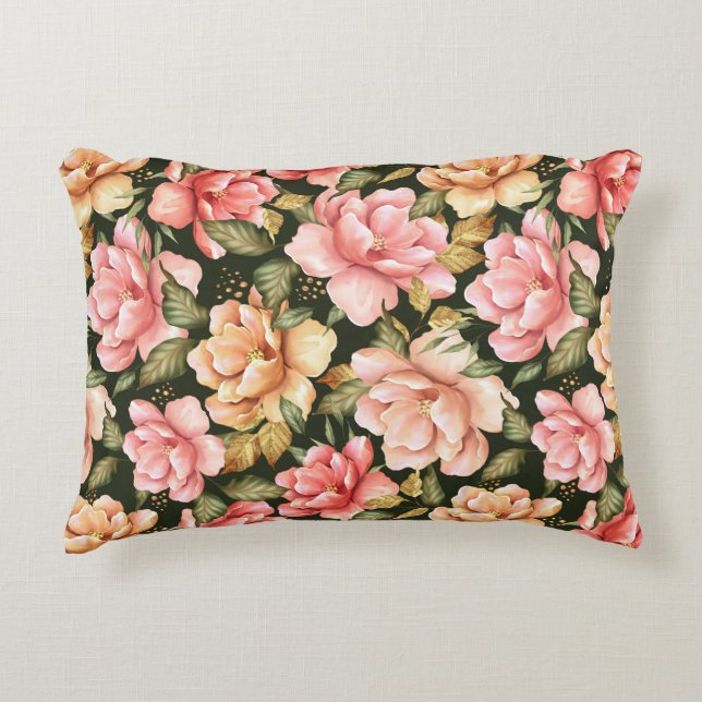 bläck och gula blommor. Romantic mönster Prydnadskudde (Framsidan)