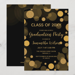 Black och Guld Bokeh Ljus Studentfest Inbjudningar
