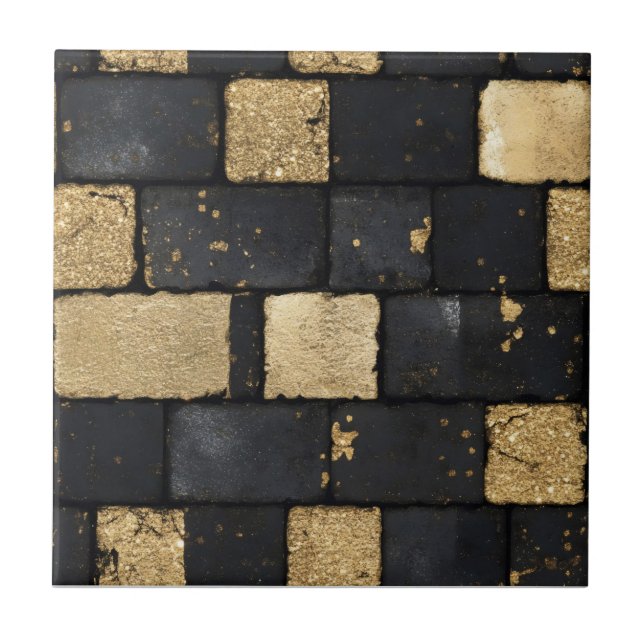 Black och Guld Brick Mönster Kakelplatta (Framsidan)