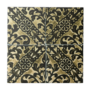 Black och Guld Damask Kakelplatta