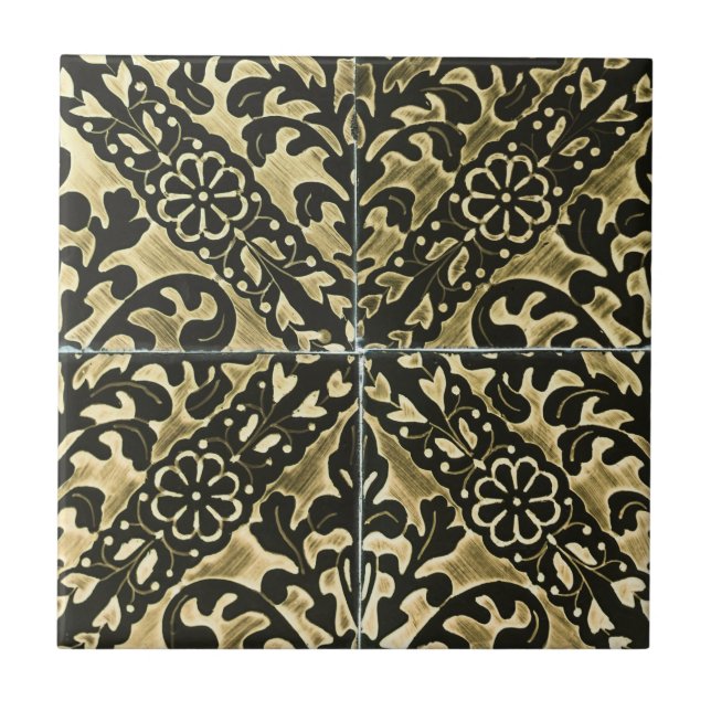 Black och Guld Damask Kakelplatta (Framsidan)