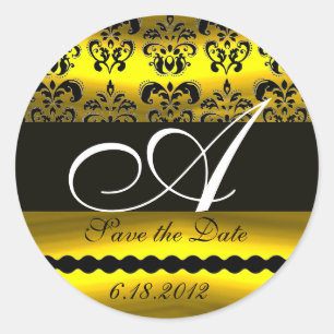 BLACK OCH GULD DAMASK MONOGRAM RUNT KLISTERMÄRKE