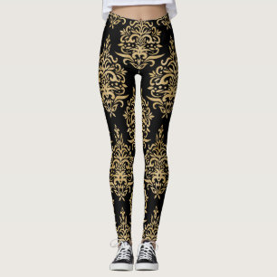 Black och Guld Dressy Damask Leggings
